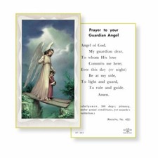Guardian Angel with Girl & Guardian Angel Prayer - Paperstock Holy Card picture