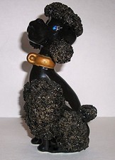 Vtg 1950s Large Black Spaghetti Poodle Blue Rhinestone Eyes Gold Collar Sitting picture