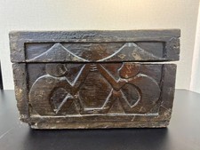 Vintage Hand Carved African Wooden Box Tribal Art Relief Figures Trinket Box picture