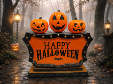 Halloween Blow Mold Trick Or Treat FIRE ICE PROJECTION DUAL SIDED TOMBSTONE NEW picture