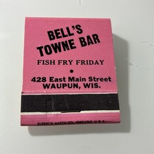 NOS Vintage Matchbook Waupun Wisconsin Bell’s Towne Bar picture
