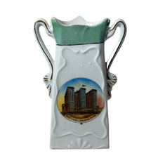 HOUSTON Rice Hotel TX TEXAS ANTIQUE Souvenir CHINA TRINKET VASE picture