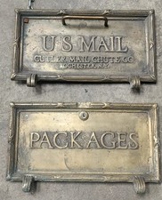 Antique Heavy Cast Brass Cutler Mail Chute Co. Collection Doors Pair US Mail picture