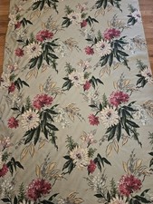 Rare VTG 19 Continuous Yards Barkcloth Era Fabric Green Beige Burgundy Dahlias picture