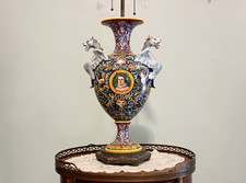 19th c Italian Signed Minghetti Faience Ceramic Majolica Renaissance Vase Lamp picture
