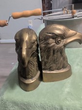 2 vintage Brass American Eagle head book ends picture