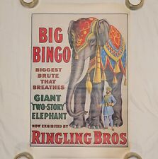 Vintage 1970s Big Bingo Giant Elephant Circus Poster Ringling Bros 23
