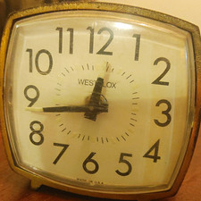 Westclox Square Brown Analog Plastic Alarm Clock w/ Arabic Numerals picture