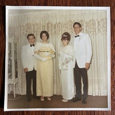 1960s High school prom date girl bouffant tiara teen boy dance tuxedo fur shawl picture