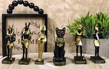 Egyptian Gods Anubis Osiris Seth Horus Bastet Thoth Miniature Statues Set Of 6 picture