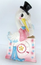 Vintage Relpo Stork on Phone Nursery Planter 6003 MCM Japan VGUC picture