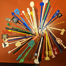 Vintage 1950s Original Plastic Advertising Swizzle Stick Lot 50+ Multicolor picture