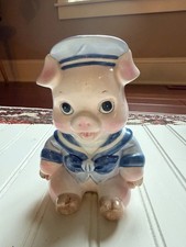 Vintage 1989 Enesco Sailor Pig Piggy Bank Ceramic Hand Painted Sri Lanka VTG picture