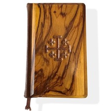 Vintage Jerusalem Olive Wood New Testament Bible Carved Cross Holy Land picture