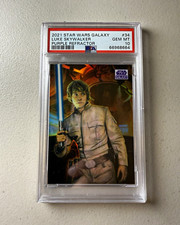 Topps 2021 Star Wars Galaxy #34 Luke Skywalker Purple Refractor PSA 10 /25 picture