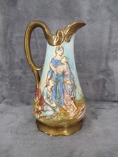 Antique Porcelain Pitcher Figural Scene Ornate Gold Trim Vintage Decorative Used picture