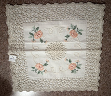 VTG Handmade Irish Crochet Lace Pillowcases Set of 2 Pink Rose Embroidery NWT picture