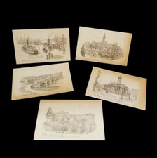 Antique UNUSED Sketch Postcards Set of 5 Scenes Of Glasgow Printed In England picture