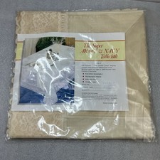 NOS Vintage Army & Navy Cream Floral Filet Lace Tablecloth 45