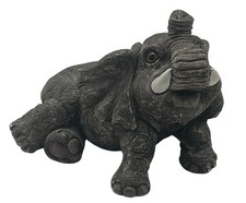 Vintage Elephant Trunk Up Figurine Dark Brown Textured Decorative Statue picture