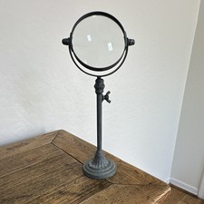 Black Round Tabletop magnifying glass , Freestanding Metal Frame Stand, Vertical picture