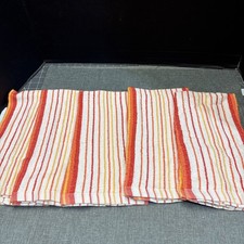 lot of 5 vintage RED YELLOW ORANGE stripped kitchen towels picture