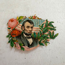 Victorian Trade Card Cutout Abraham Lincoln Patriotic U.S. Flag Floral Design picture