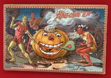 Antique Embossed Tuck Halloween Postcard Series 160 Devils Jack O Lantern picture