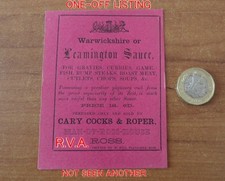 EX RARE ANTIQUE EARLY WARWICKSHIRE SAUCE LABEL-CARY COCKS & ROPER-ROSS-ON-WYE picture