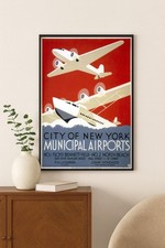 đŠī¸ Vintage NYC Municipal Airports Poster c1930s - 24x32â picture