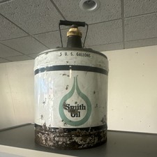 Vintage Smith Oil 5 U.S. Gallons Can Gas & Oil Advertising White Black Green picture