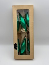 Vintage West Germany Green Glass Christmas Ornaments Teardrop Torpedo MCM 6030 picture