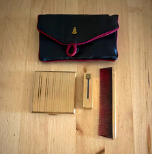 Vintage Women’s Black & Red Clutch Purse w/ Compact Mirror Lipstick Case Comb picture
