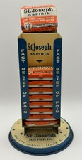 Vintage St Joseph Aspirin Metal Counter Display w/ 8 FULL Original 12¢ Tins. picture
