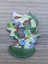 Ruby Throated Hummingbird & Flowers Antique Cast Iron Doorstep c M.I. picture