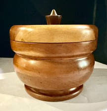 Vintage Mid-Century Turned Wood Lidded Bowl Jar - 6x6
