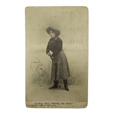Antique 1907 Cowboy Girl Getting the Drop RPPC Postcard W G MacFarlane 1909 PM picture