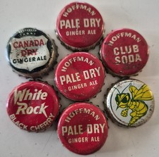 7 Vintage Soda Bottle Caps Crowns Canada Dry White Rock Hoffman Pale Dry Wasp picture