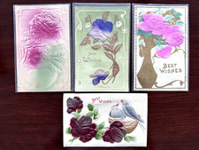 FOUR ANTIQUE FLORAL FLOWER EMBOSSED POSTCARDS G648 picture