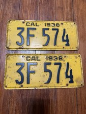 Rare 1938 CALIFORNIA License Plate Plates PAIR ALL ORIGINAL picture