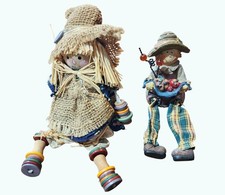 2 Rustic Scarecrow Shelf Sitters Fall Autumn Thanksgiving Decor picture
