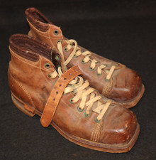 Original WWII Vintage French Army Alpine Ski Boots Military Leather Pair picture