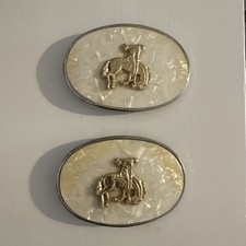 (2) Vintage Western Belt Buckle Bucking Bronco Rodeo Gold Tone and Pearl 🐴🤠 picture