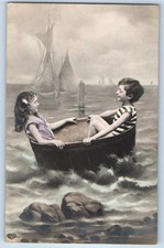 c1910's Children In A Tub Small Boat RPPC Photo Unposted Antique Postcard picture