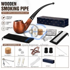 Rosewood Churchwarden Gandalf Pipe Short Stem Bent Tobacco Pipe with Accessories picture