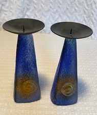 Pair of Vintage Cassandre Diane Ferland Art Glass candleholders picture