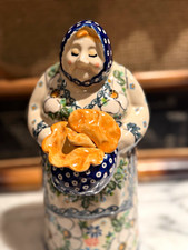 Polish Pottery Boleslawiec Handmade Babcia Babka Pierogi Figurine Signed granny picture