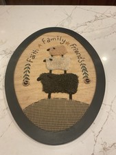 Vintage Folk Art Sheep “Faith,Family,Friends “ Hand Stitched Picture County picture