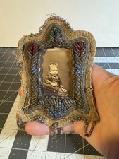 antique victorian Iroquois Haudenosaunee glass beaded picture frame + whimsy picture