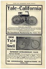 1906 PAPER AD Yale California Motorcycle $175 Toledo Ohio Snell Bicycle  picture